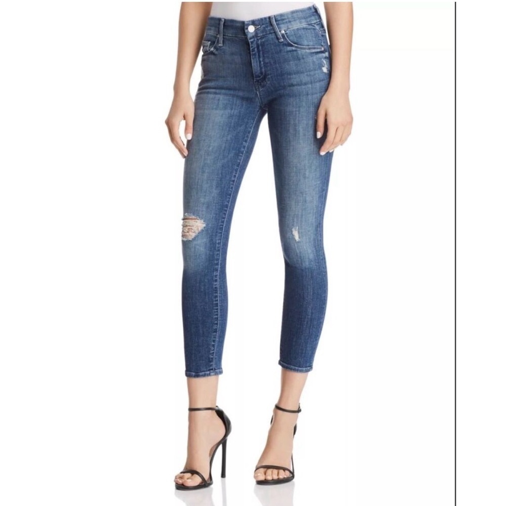 MOTHER The Looker Crop in Gypsy Mid Rise Skinny Jean Denim Distressed Size 26